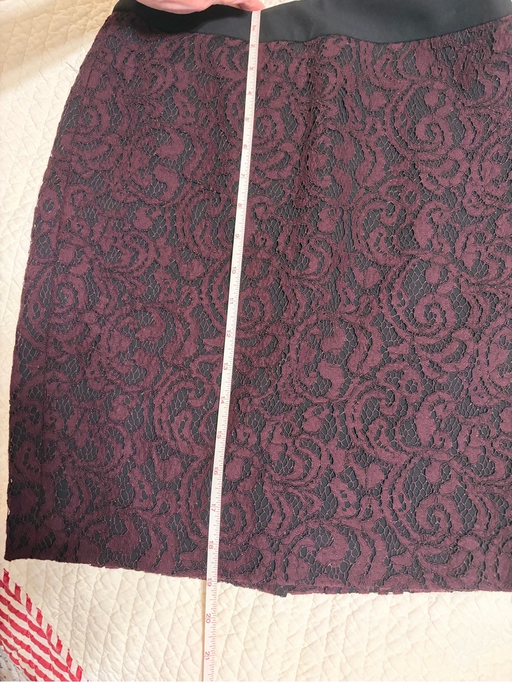 LOFT 00P Plum/purple Lace over black Pencil Skirt with Black Waistband - Picture 7 of 11